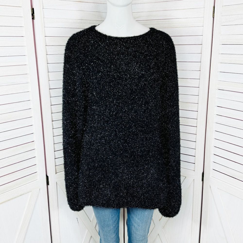 H&M Shimmer Oversized Wide Sleeve Sweater Black XS Pullover